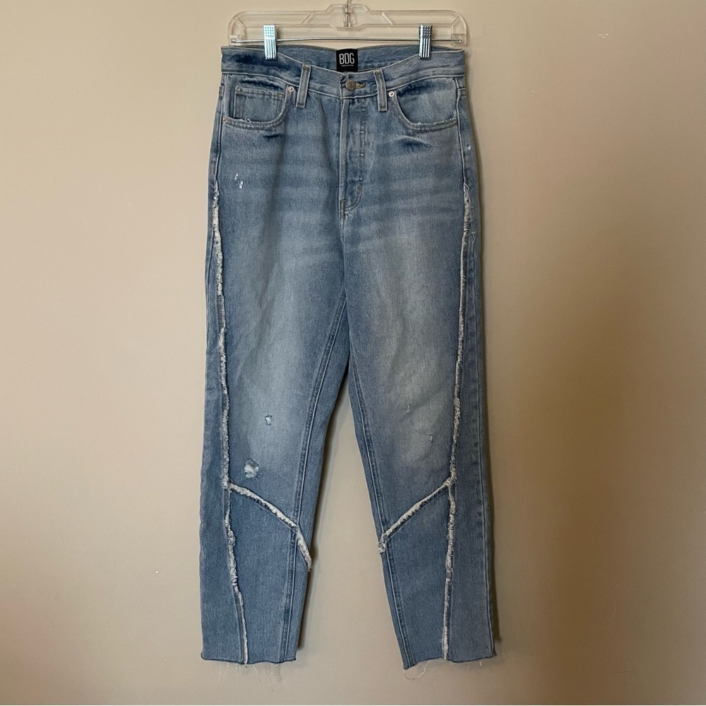 BDG Light Wash Exposed Seam High Rise Slim Straight Jeans